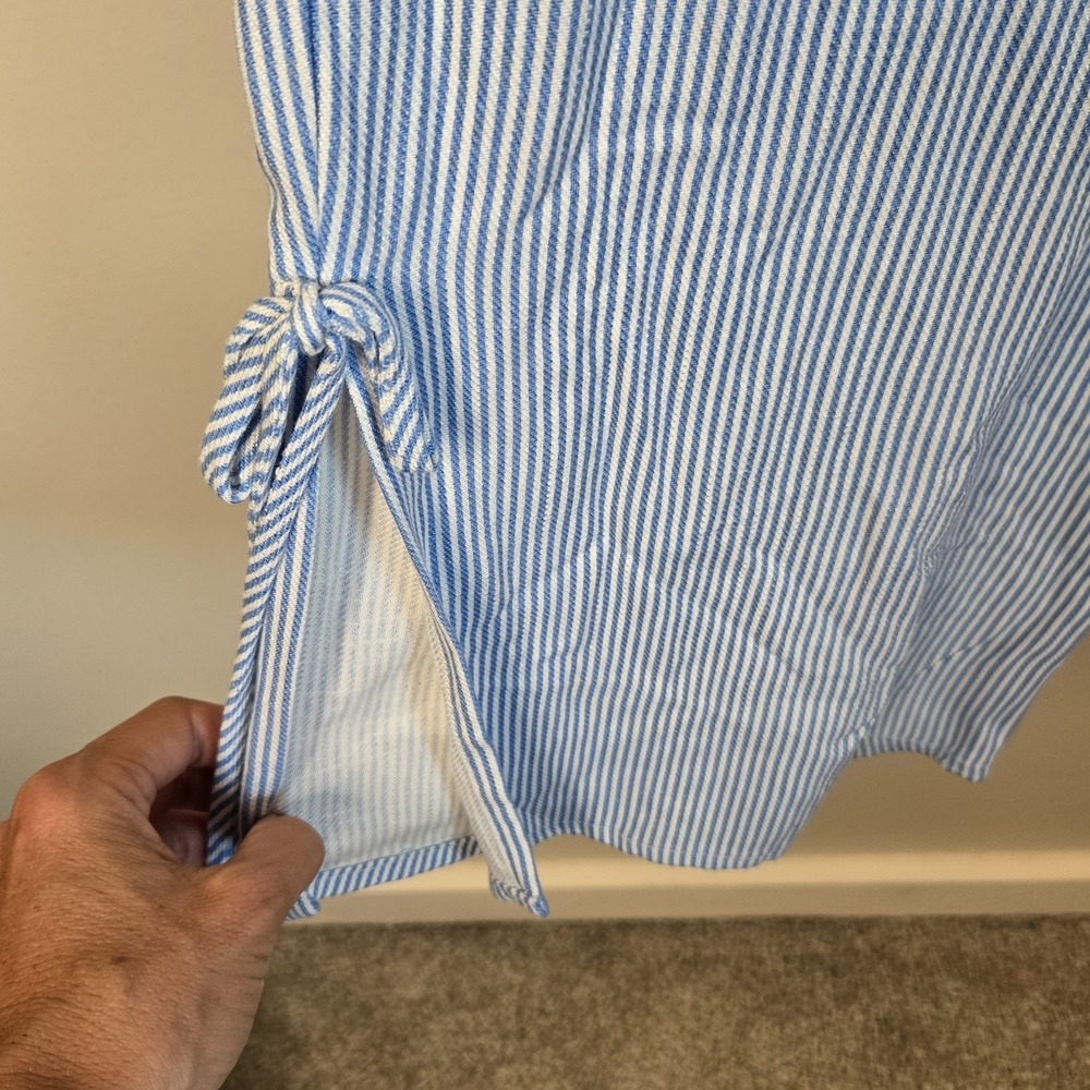 Womens Sz L Large Blue White Striped Nautical Pants Pockets Side Tie Wide Leg - Picture 4 of 11